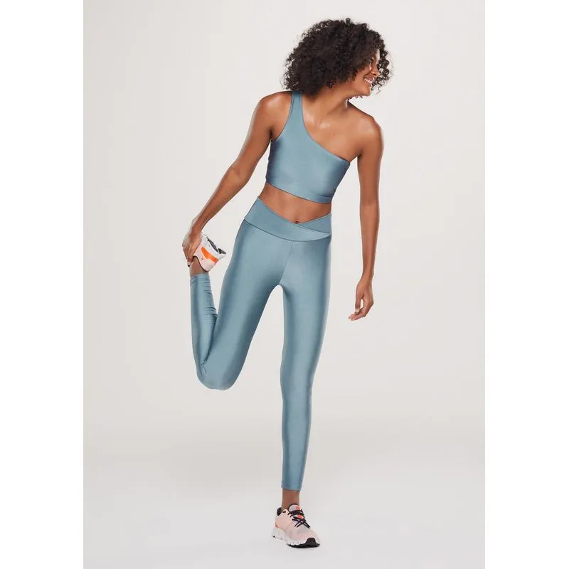 Calça Legging Esportiva Feminina Com Brilho E Proteção UV 50+ - Azul G
