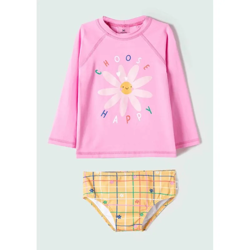 Conjunto Praia Infantil Menina Toddler Com Proteção Solar - Rosa 004