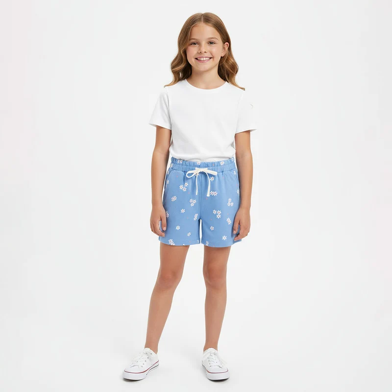 Shorts Estampado Hering Infantil Feminino - Azul 14 / Menina