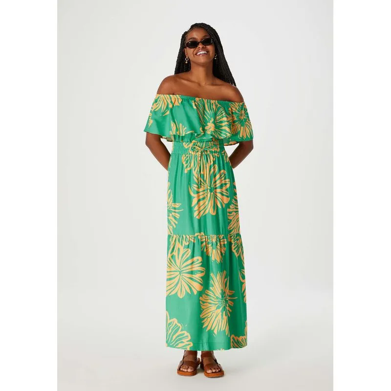 Saia Midi Floral Com Recortes - Verde M