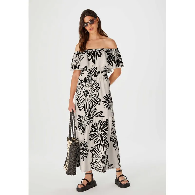 Saia Midi Floral Com Recortes - Off white XP