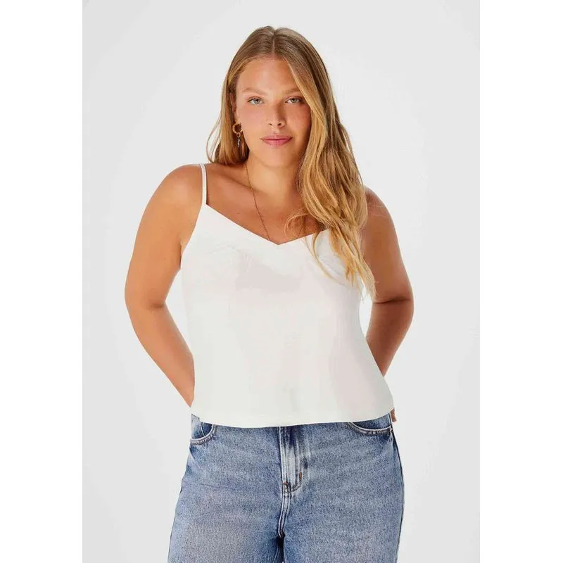 Regata Feminina Decote V Em Viscose - Off white P