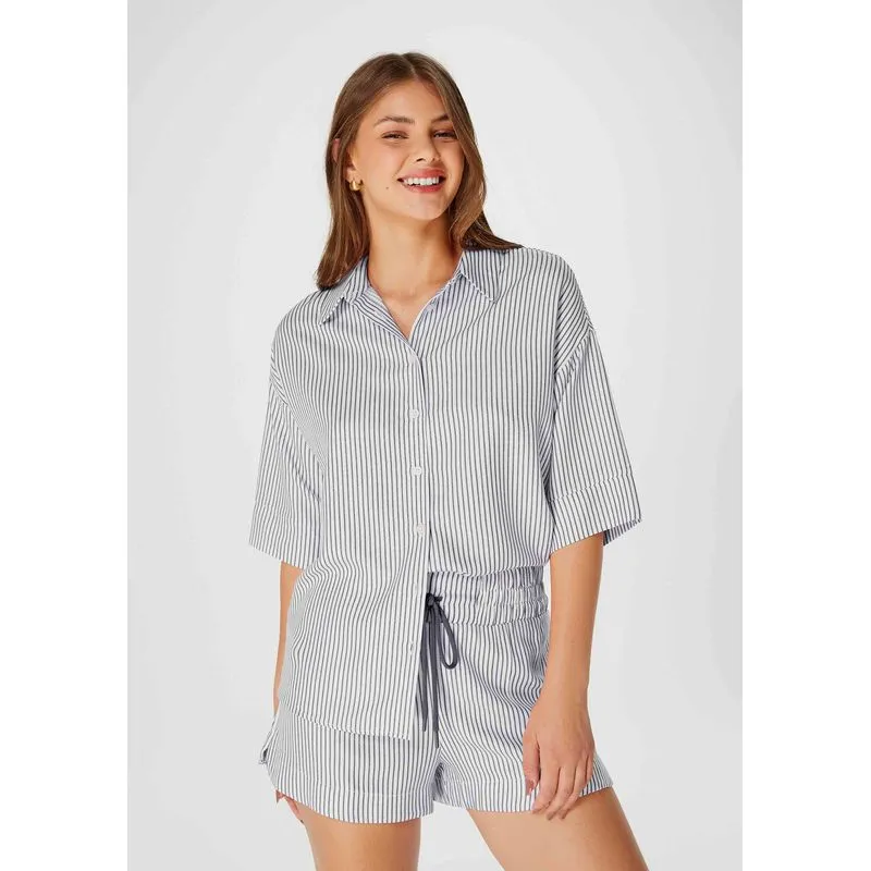 Camisa Feminina Manga Curta Listrada - Cinza XG