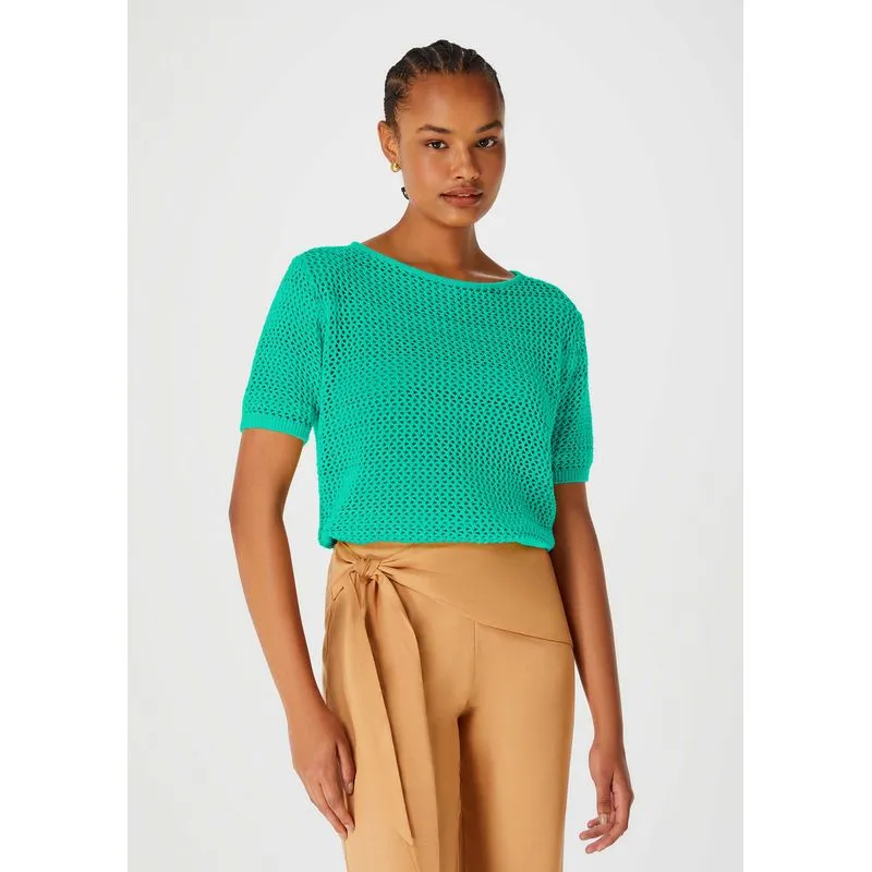 Blusa Feminina Manga Curta Em Tricô - Verde XG