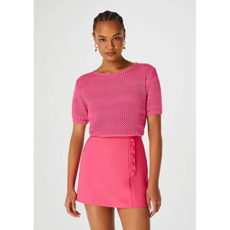 Blusa Feminina Manga Curta Em Tricô - Rosa XG
