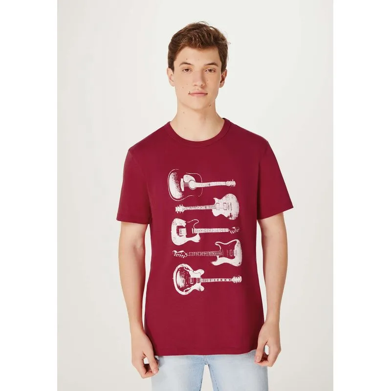 Camiseta Masculina Manga Curta Com Estampa - Vermelho M