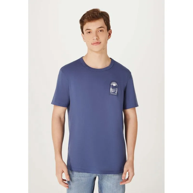 Camiseta Masculina Manga Curta Com Estampa - Azul P