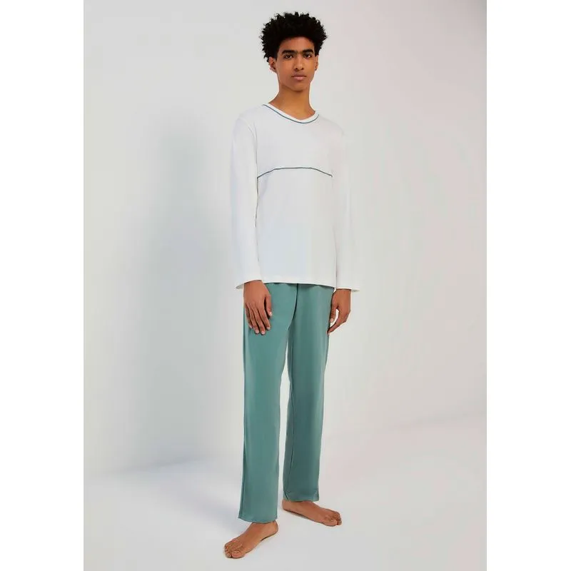 Pijama Masculino Longo Com Decote V - Verde G