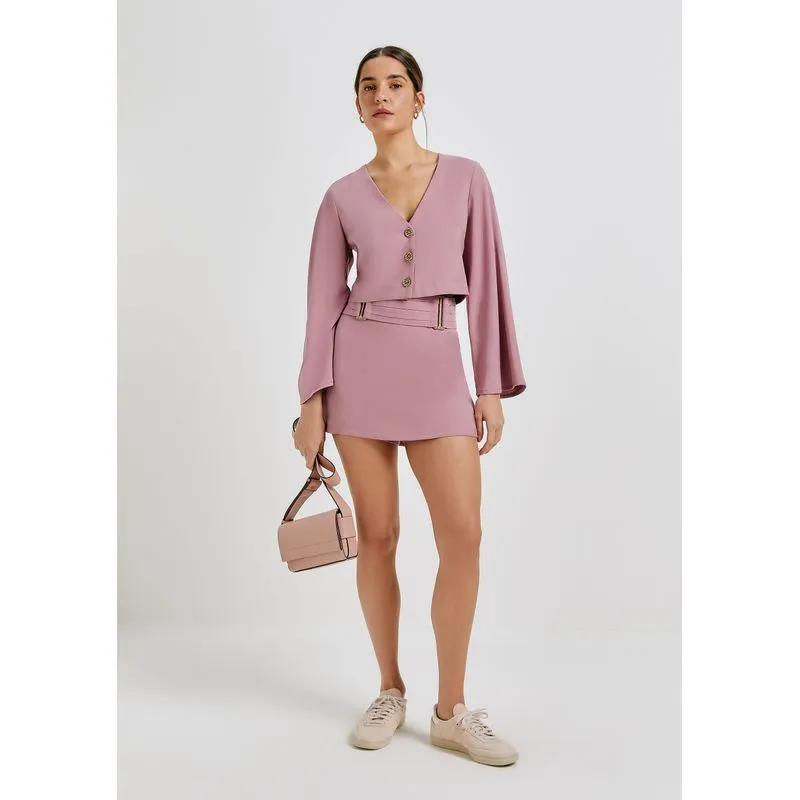 Shorts Saia Evasê Em Viscose - Rosa 040