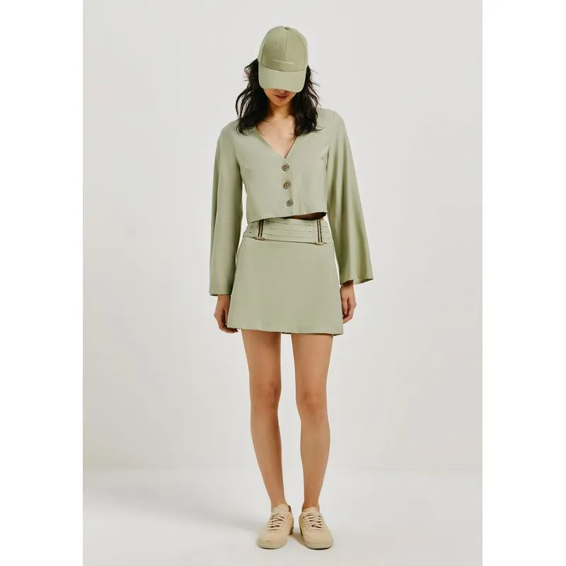 Shorts Saia Evasê Em Viscose - Verde 048