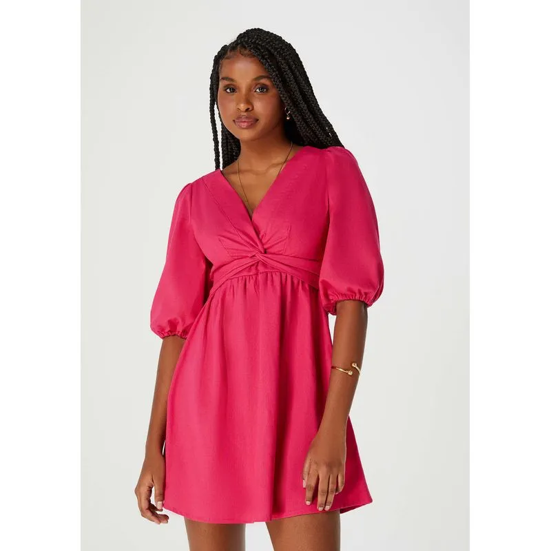 Vestido Curto Manga 3/4 Bufante - Rosa XP