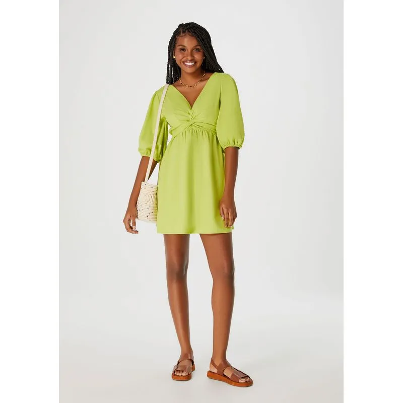 Vestido Curto Manga 3/4 Bufante - Verde XP