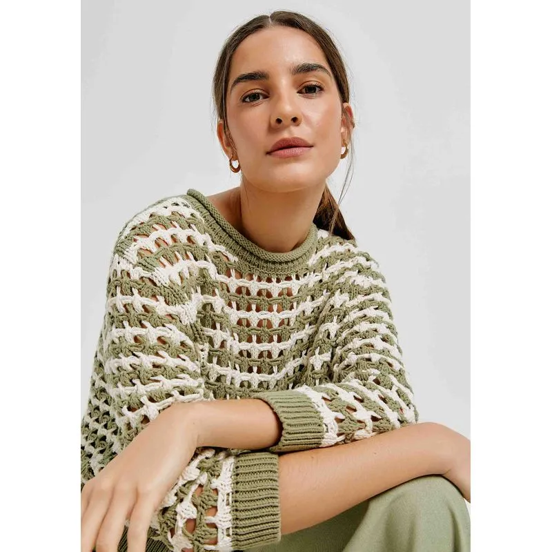 Blusão Feminino Em Tricô Fio Tinto Com Bolso - Verde G