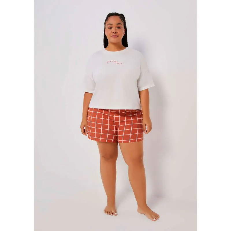 Pijama Curto Feminino Box Estampado - Laranja P