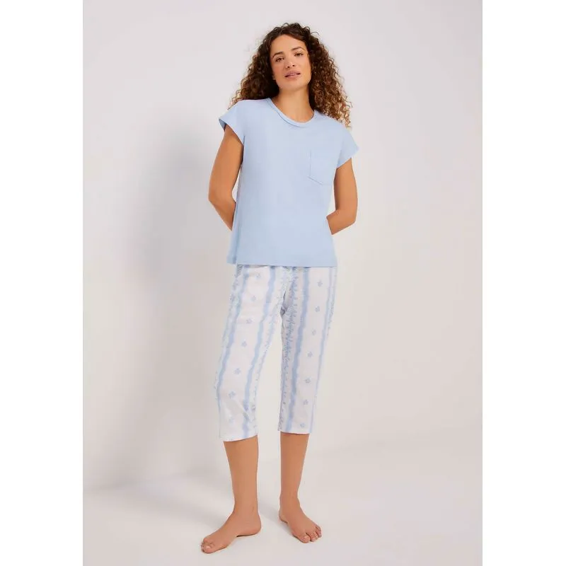 Pijama Longo Feminino Estampado - Azul P