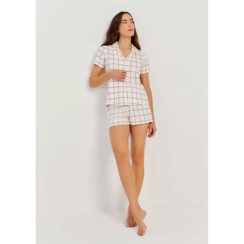 Pijama Curto Feminino Estampado Super Cotton - Off white XG