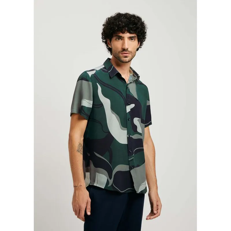 Camisa Masculina Manga Curta Comfort Estampada - Verde P