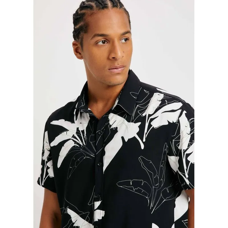 Camisa Masculina Manga Curta Comfort Estampada - Preto XXG