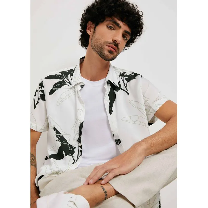 Camisa Masculina Manga Curta Comfort Estampada - Off white P