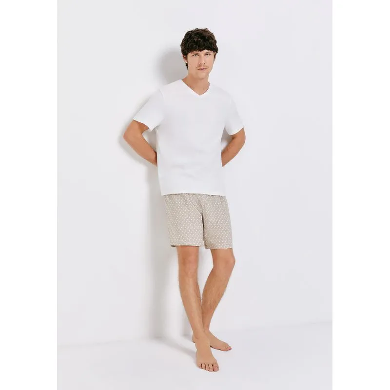 Pijama Curto Masculino Com Samba Canção - Bege P
