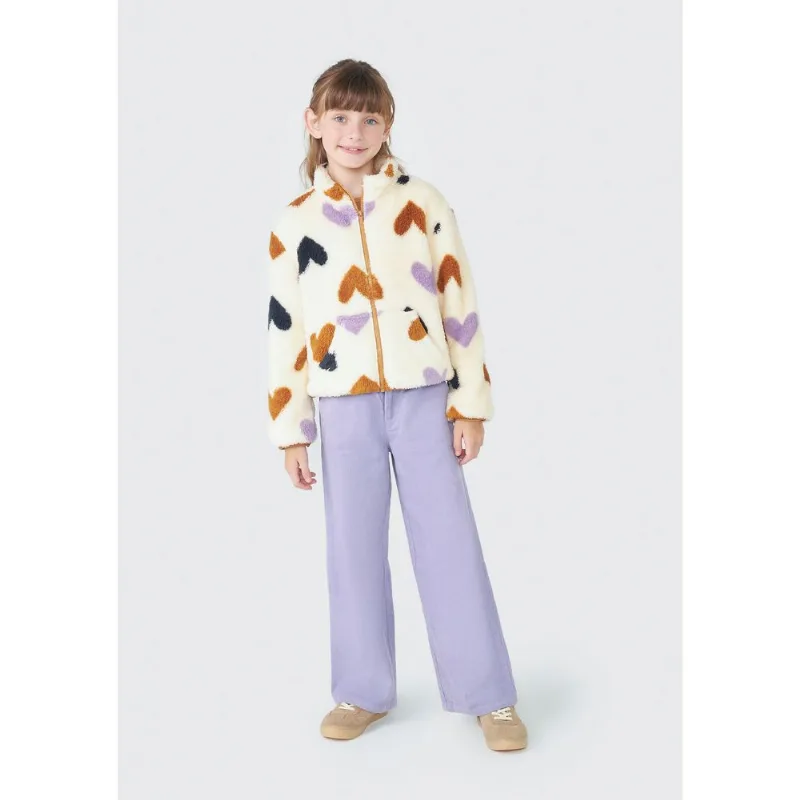 Jaqueta Infantil Menina Gola Alta Em Fleece - Bege 014