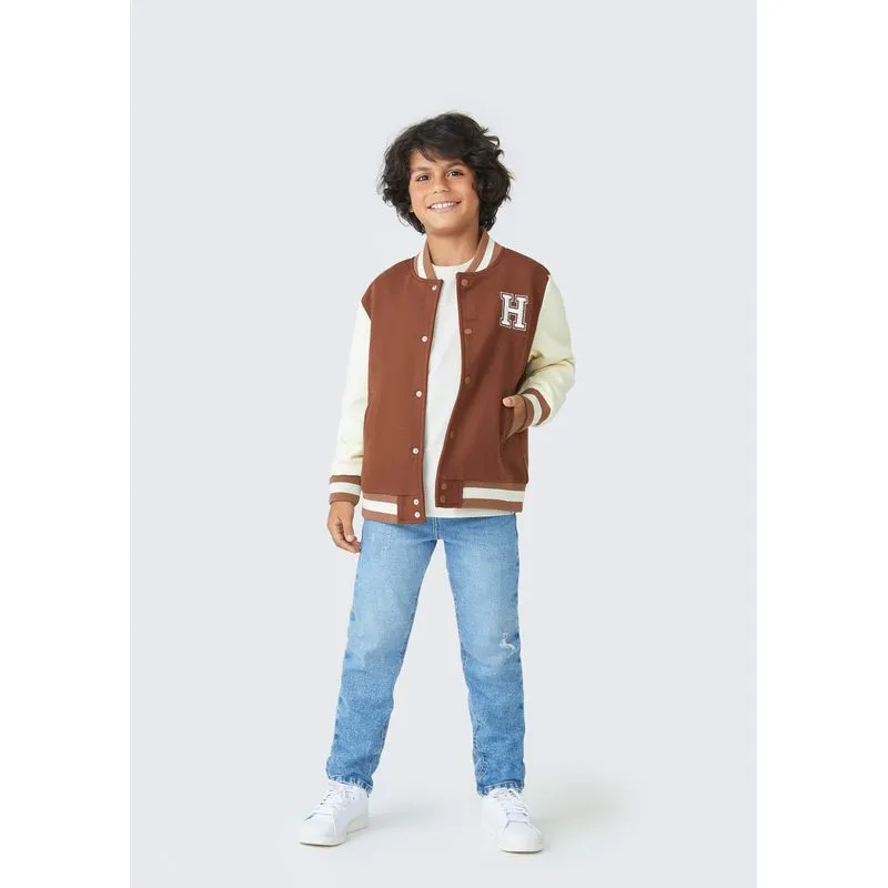 Jaqueta Infantil Menino College Em Moletom - Marrom 012