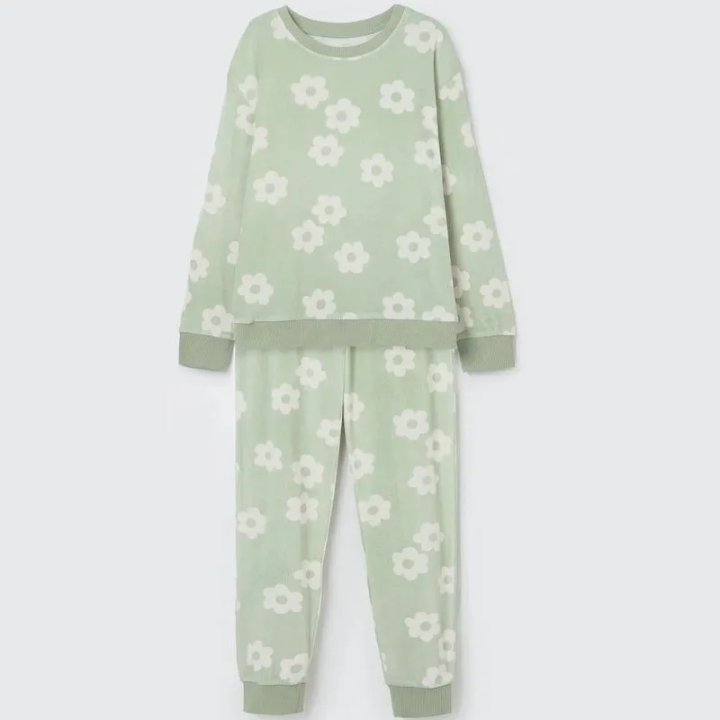 Pijama Hering Kids Menina Longo Plush Flores Verde LADH1ASI