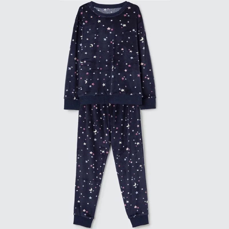 Pijama Hering Kids Menina Longo Plush Estrelas Azul LADH1BSI 14 / Azul