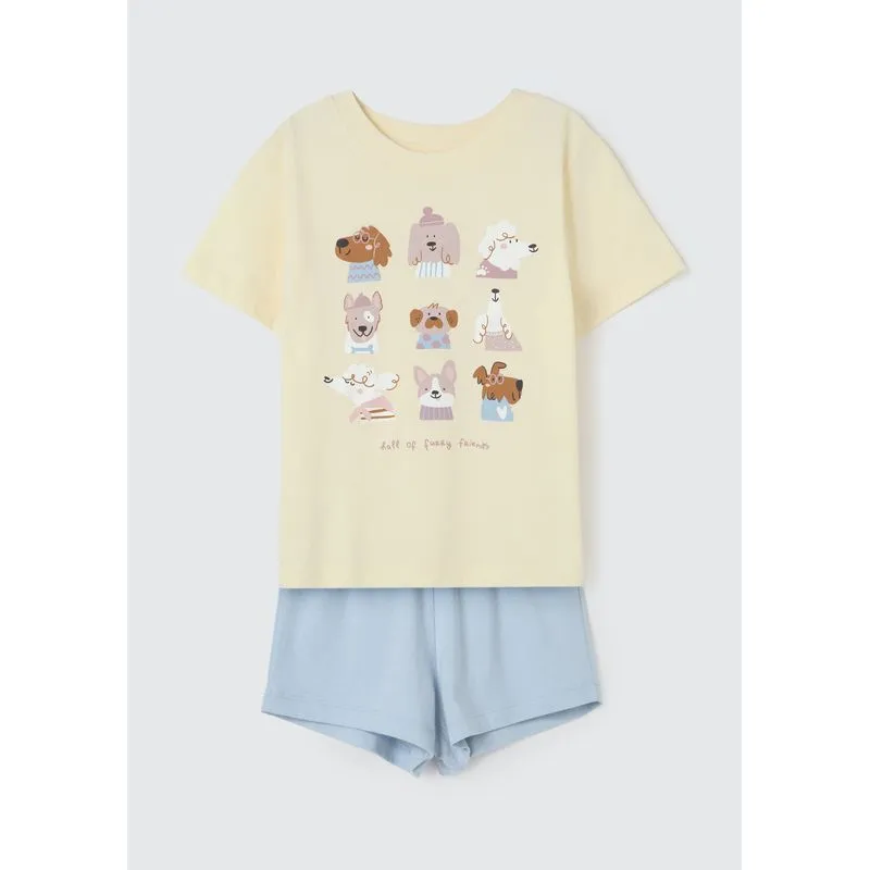 Pijama Infantil Menina Curto Com Estampa - Amarelo 006