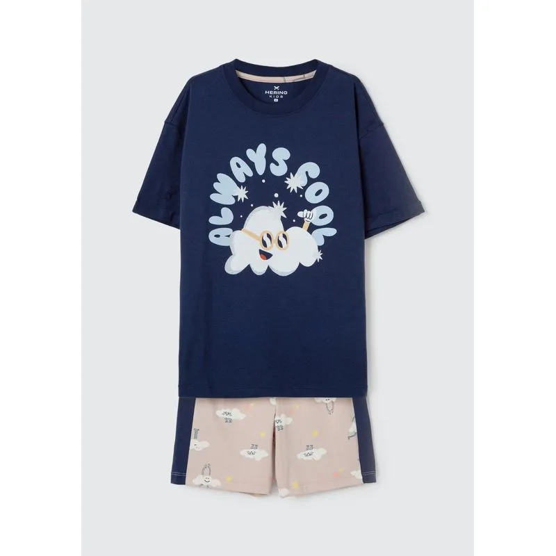 Pijama Infantil Menino Curto Estampado - Azul 006