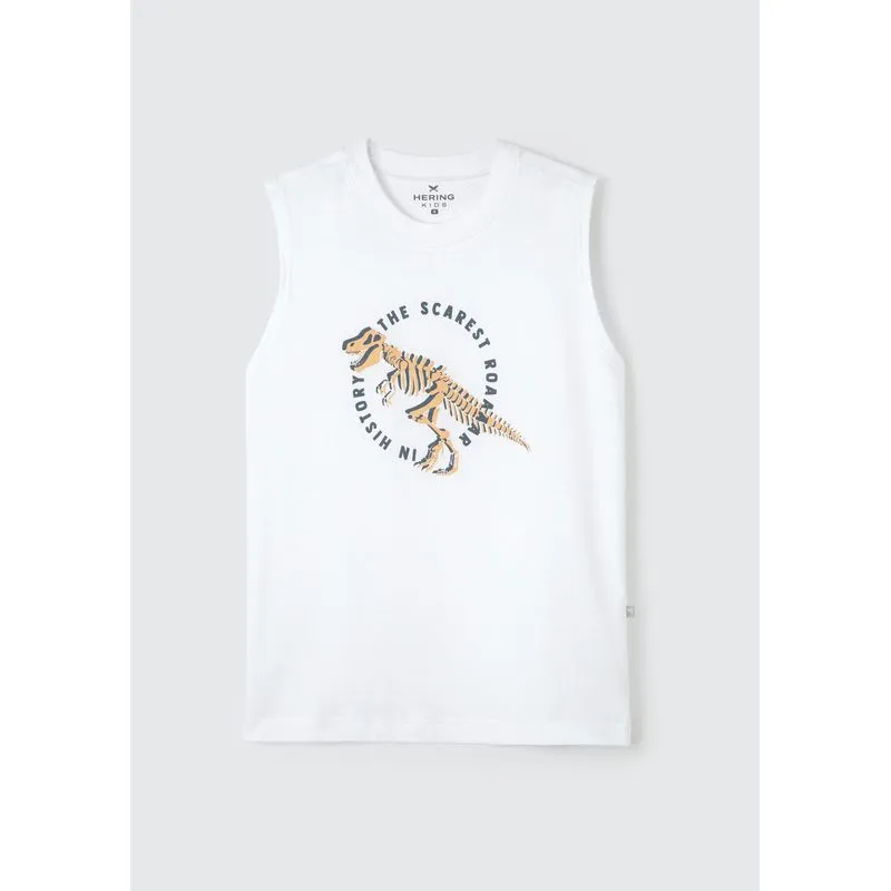 Regata Infantil Menino Em Malha De Algodão Com Estampa - Branco 012