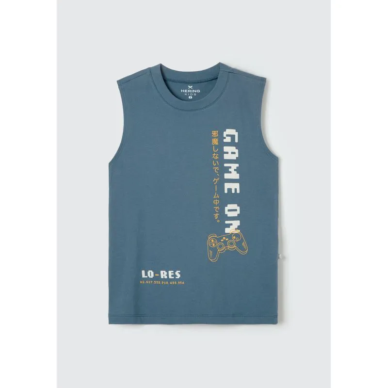 Regata Infantil Menino Em Malha De Algodão Com Estampa - Azul 014