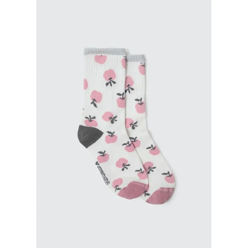 Meia Infantil Menina Em Ribana Cano Alto Estampada - Off white M