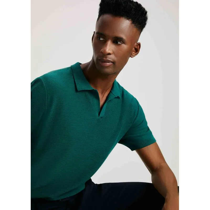 Camisa Polo Masculina Gola V Em Tricô - Verde XG