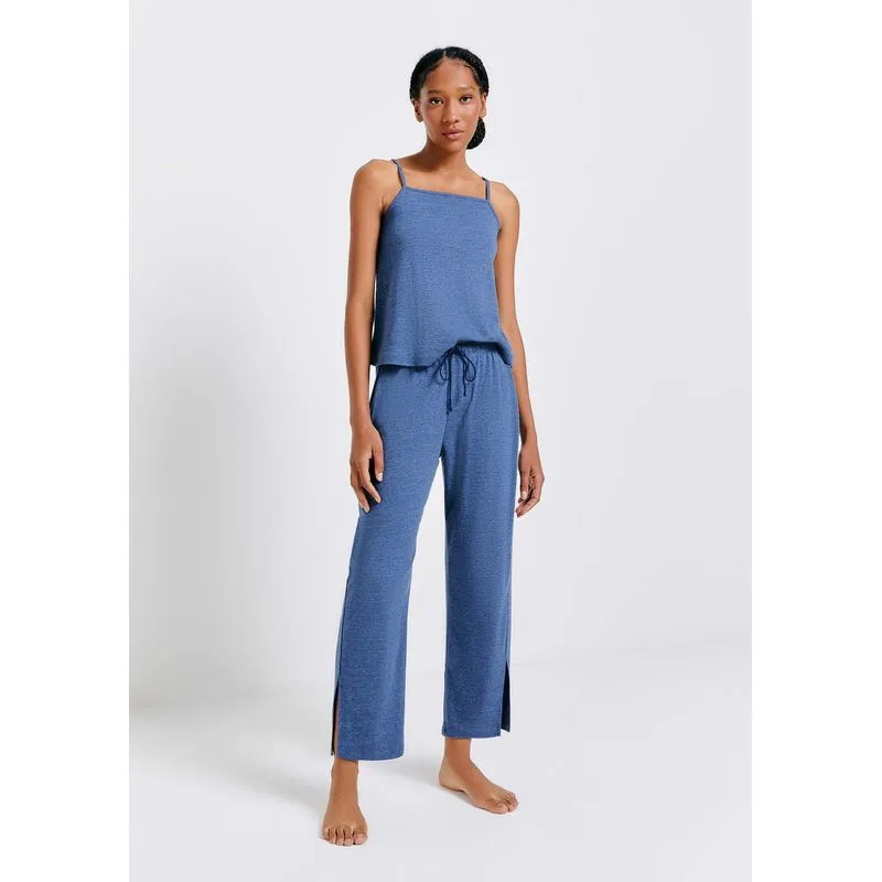 Pijama Longo Feminino Em Malha Flamê - Azul M