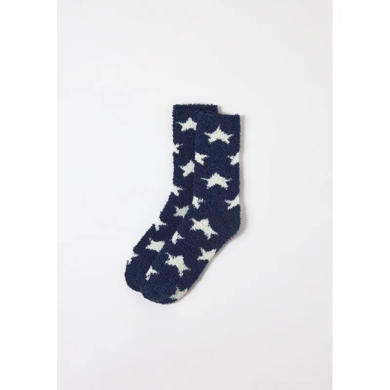 Meia Unissex Estampada Cano Longo Em Tricô De Chenille - Azul M