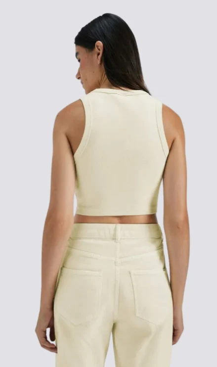 Blusa Hering Cropped Regata em Ribana Canelada Feminina - Amarela XXG