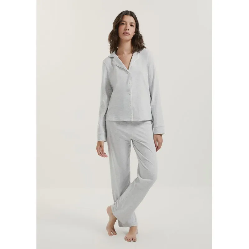 Pijama Longo Feminino Com Botões - Cinza P