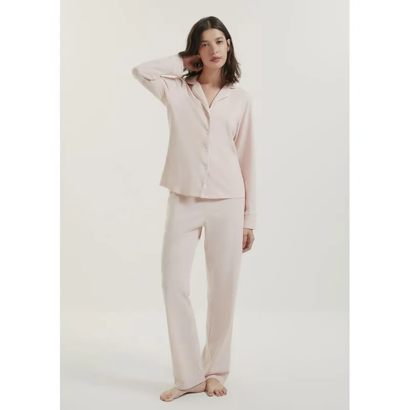 Pijama Longo Feminino Com Botões - Rosa P