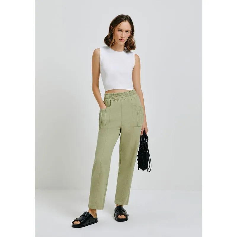 Calça Feminina Reta Cintura Alta Em Malha Texturizada - Verde G