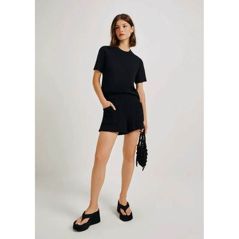 Shorts Feminino Em Malha Texturizada - Preto G