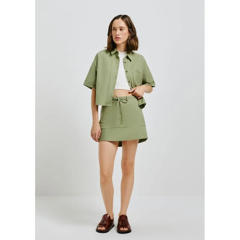 Shorts Saia Evasê Em Algodão Fio Tinto - Verde 040