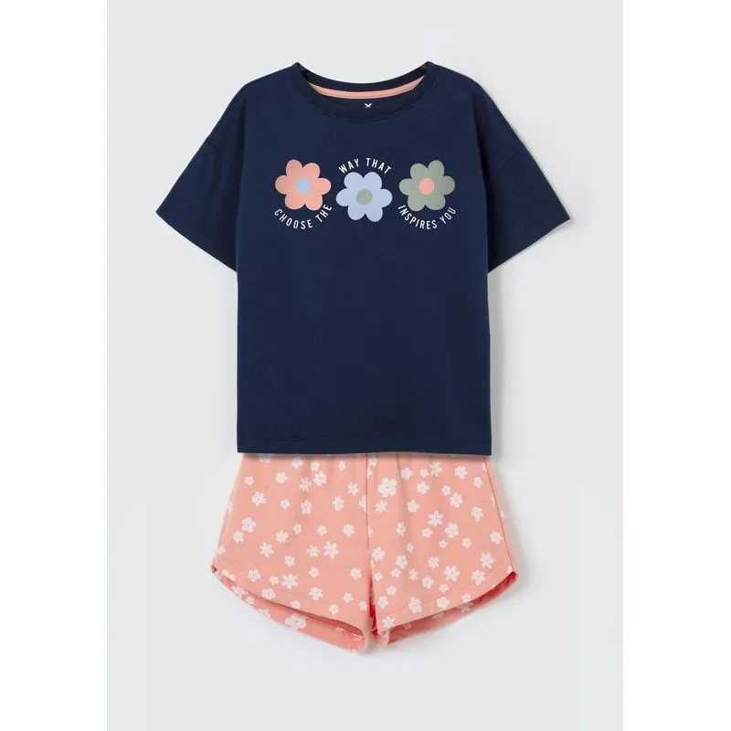 Conjunto Infantil Menina Curto Estampado - Azul 014