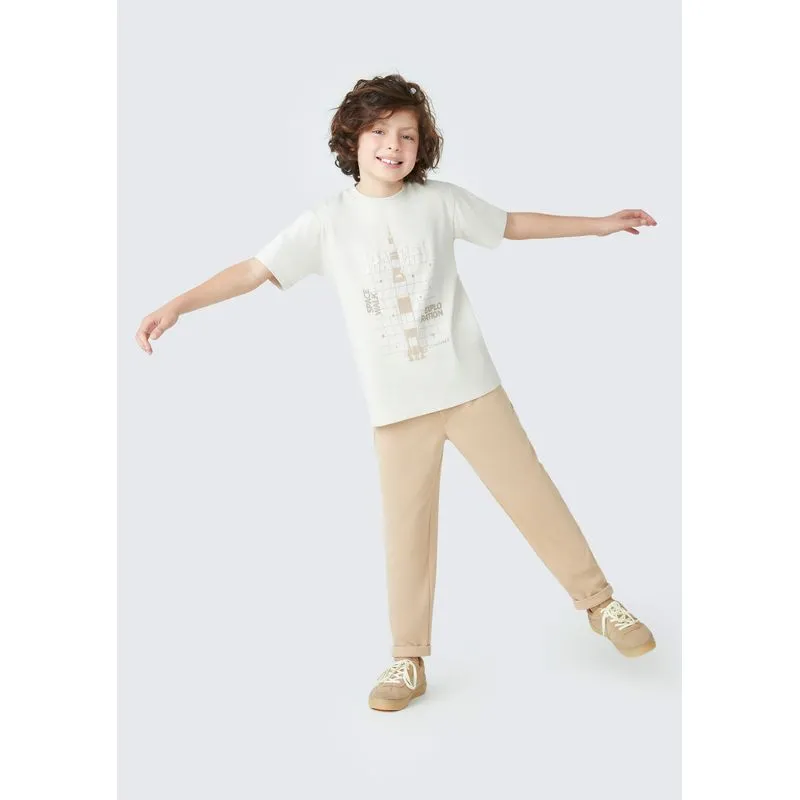 Camiseta Infantil Menino Manga Curta Com Estampa - Bege 012