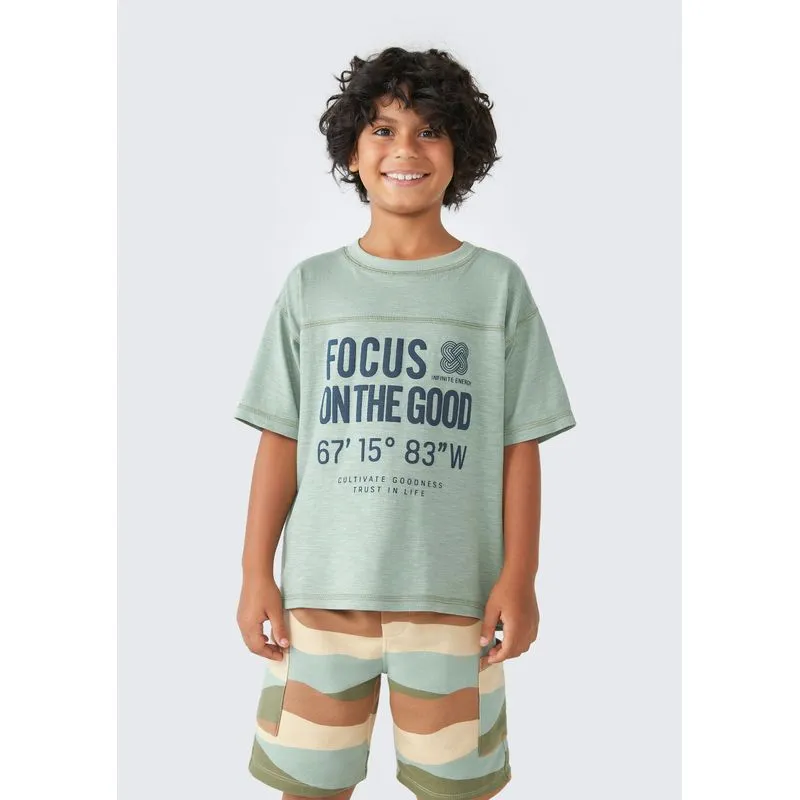 Camiseta Infantil Menino Manga Curta Oversized - Verde 008