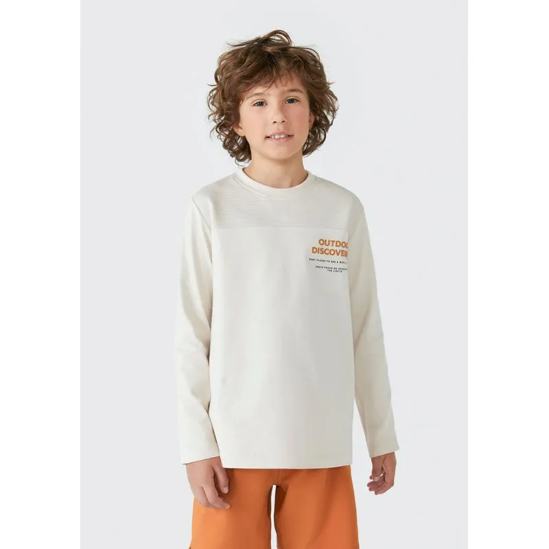 Camiseta Infantil Menino Em Manga Longa Com Estampa - Bege 012