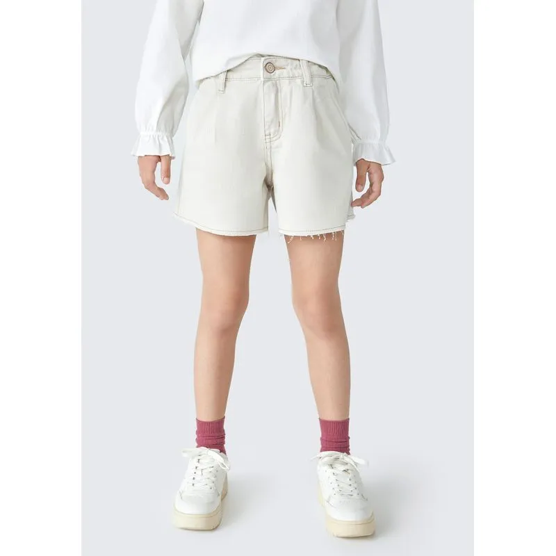 Shorts Infantil Menina Em Sarja Com Pregas - Bege 012