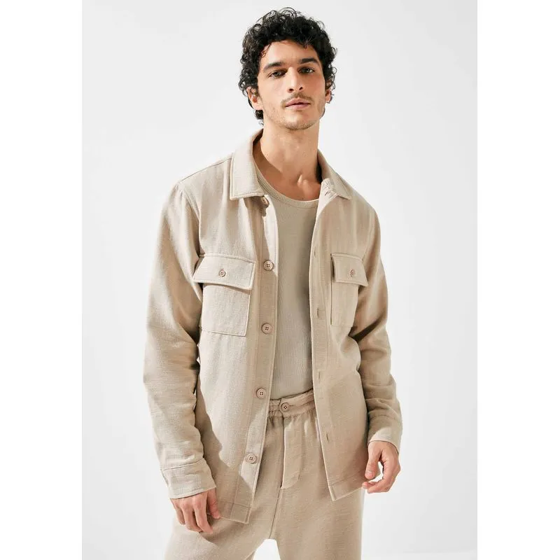 Camisa Masculina Manga Longa Em Algodão - Bege XG