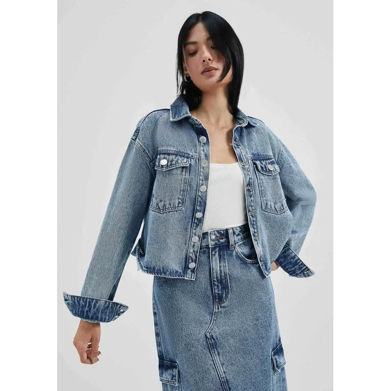 Jaqueta Jeans Feminina Cropped - Azul XP