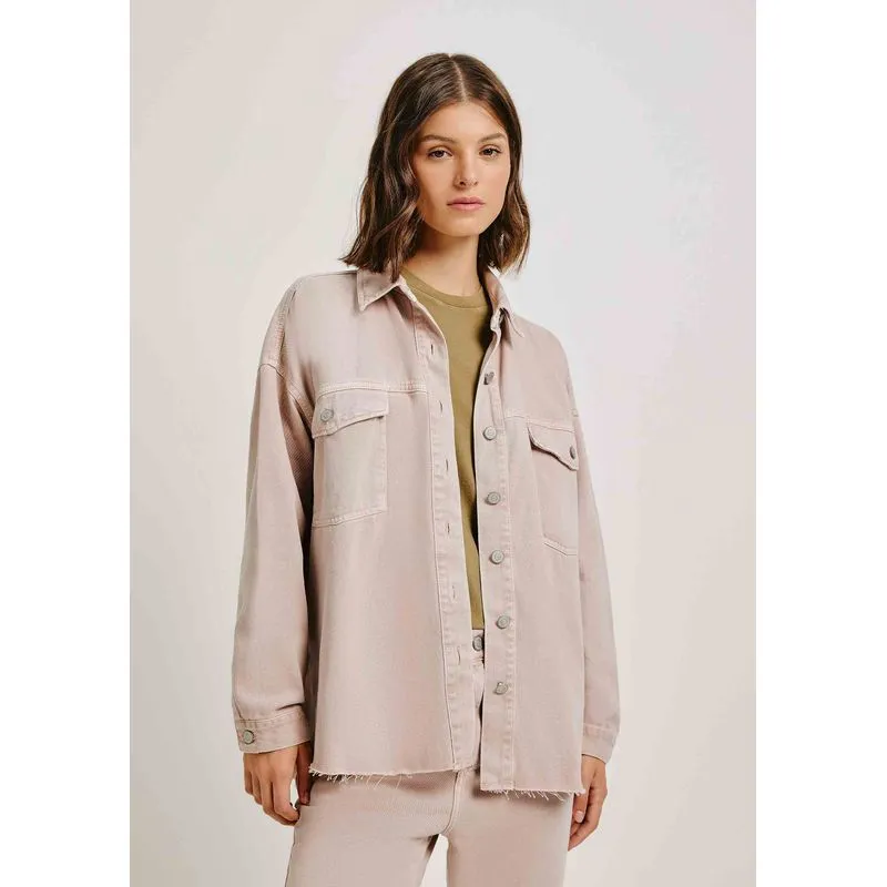 Camisa Feminina Manga Longa Oversized Em Sarja Estonada - Nude XG